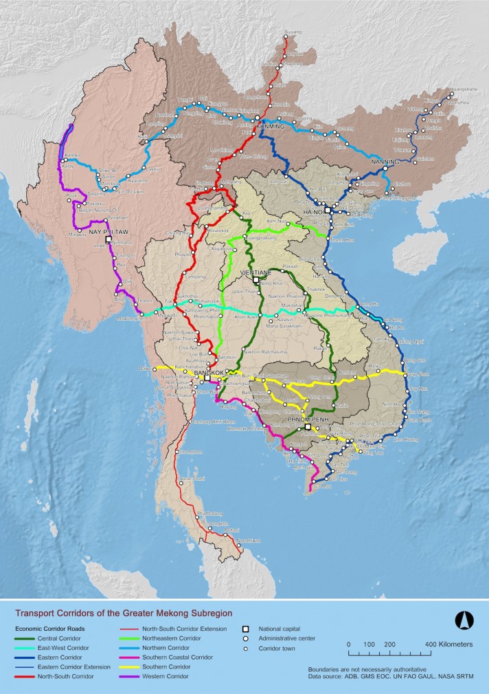 Overview of Greater Mekong Subregion transport corridors. Source: Greater Mekong Subregion Atlas of the Environment (2nd Edition). www.gms-eoc.org. Licensed under Creative Commons Attribution-Share Alike 4.0.